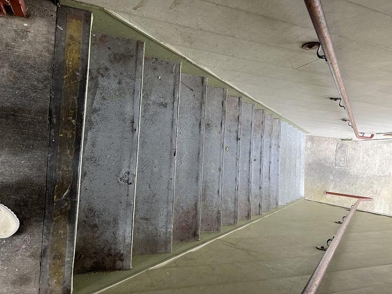 The staircase of one Related tenant was a hazard, she alleged. Related Management agreed the first five needed replacement, so replaced just those. The top of the stairs remain undone. Photo courtesy of tenant. 2022. The staircase of one Related tenant was a hazard, she alleged. Related Management agreed the first five needed replacement, so replaced just those. The top of the stairs remain undone. Photo courtesy of tenant. 2022.