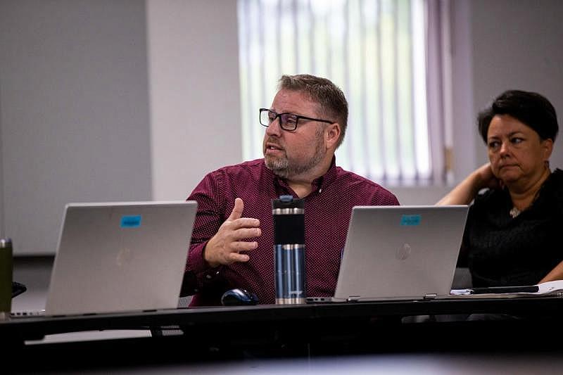 Daniel Brant, the associate superintendent of special education, speaks during a Montcalm Area ISD board meeting Thursday, Sept. 15, 2022. Brant declined to answer questions regarding the district's policy regarding the use of seclusion. CODY SCANLAN/HOLLAND SENTINEL