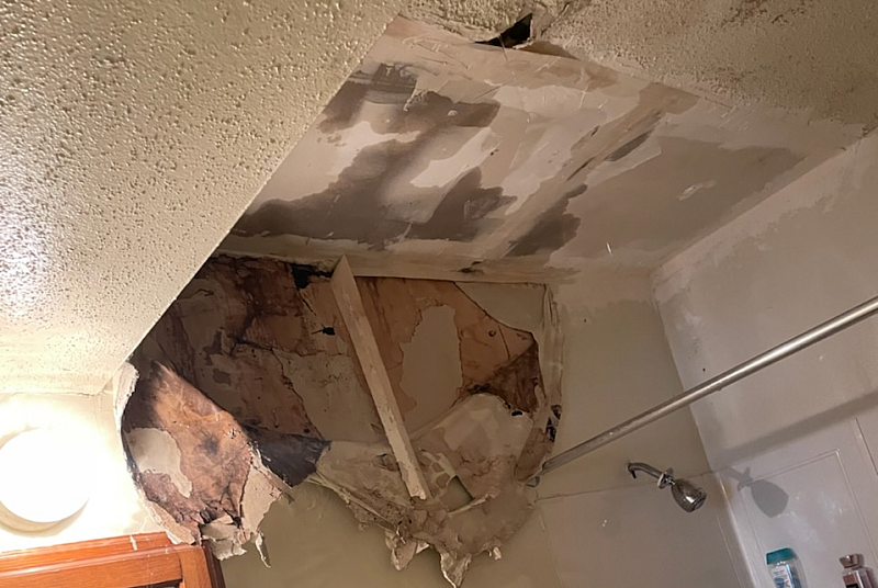 This image from Bratika Green’s apartment on Oct. 22, 2022 shows worsening water damage in her bathroom.