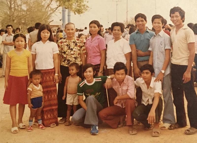 Hok and Outh family photo taken in 1982, Khao-I-Dang Cambodian refugee camp in Thailand.