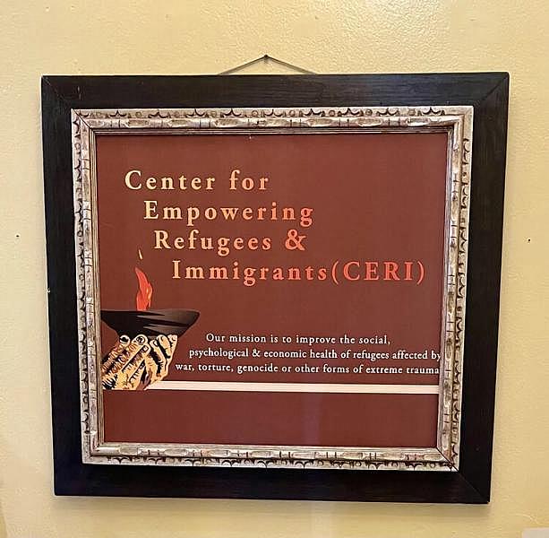 The mission statement hangs on the wall at the Center for Empowering Refugees and Immigrants (CERI) in Oakland.