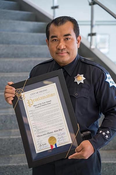 Danny Kim receives the 2019 Man of the Year award from the City of Fresno.