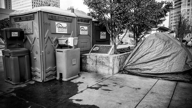 Portable sink and toilets in Little Tokyo.