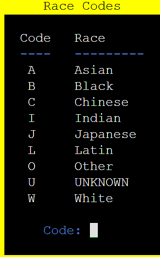 In response to KXANs questions about how the Bexar County Sheriffs Office records an individuals race in its booking system, a spokesperson provided this image showing the electronic booking systems race options, including nationalities Chinese and Japanese, as well as an Indian option. (Bexar County Sheriffs Office Photo)
