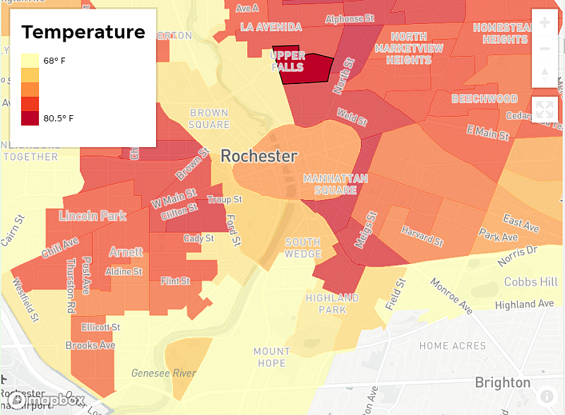 People living in this neighborhood have higher rates of physical and mental health issues. And the air is hotter on a typical summer day.