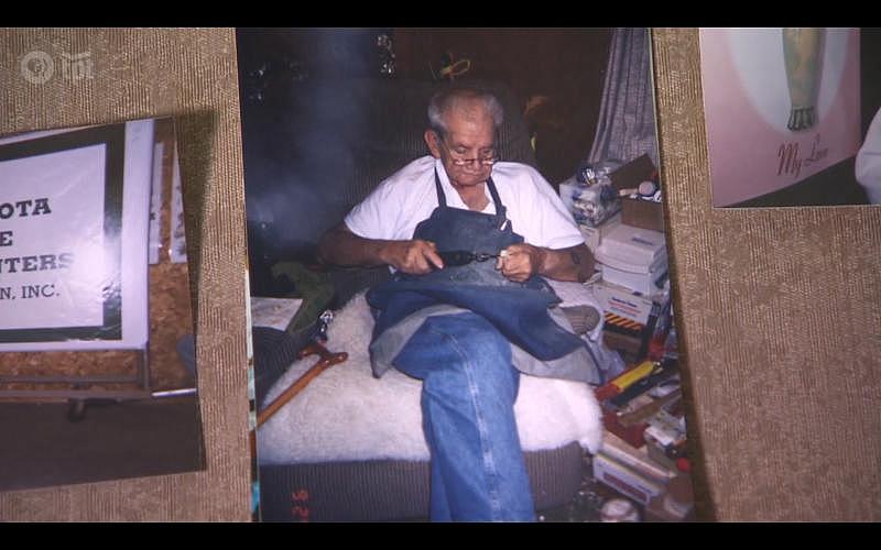 Kevin's dad, Marvin White, whittling away in his favorite chair.