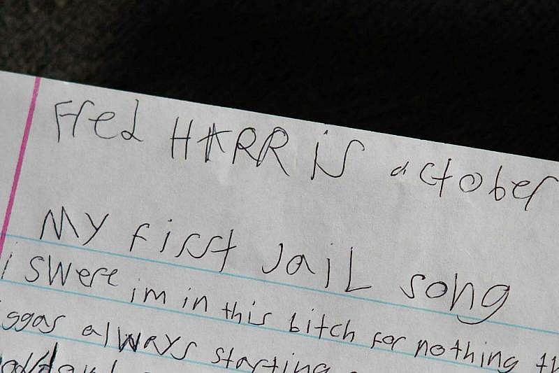 Oct. 27, 2021 Dallas talks to Fred's court appointed attorney and hears her son on the other end of the phone.  "Mom, this is a scary place," he said softly. "It feels like I'm in a bad dream."  A music lover, Fred scratches out his feelings about being in jail in a song.