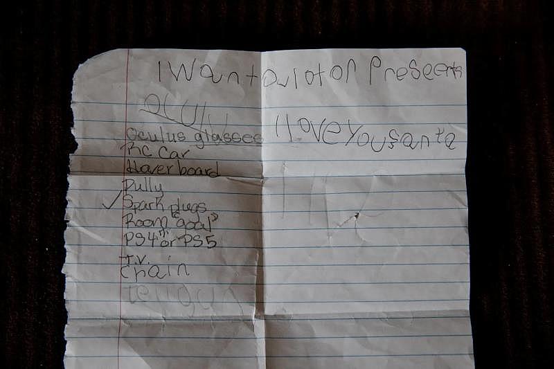 A list of gifts that Mikey Rodriguez, 8, wants for Christmas