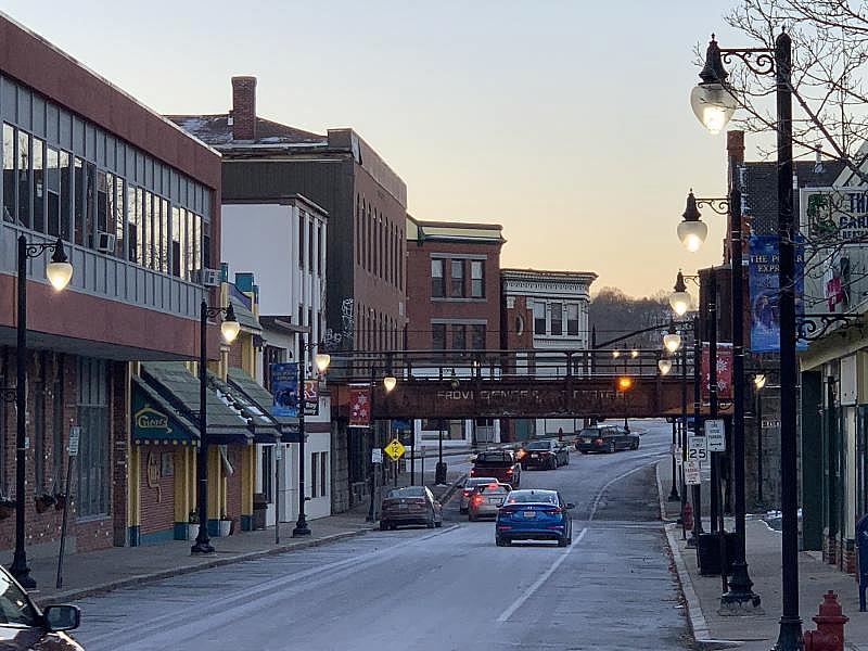 Main Street in Woonsocket, RI. The drop-in center, Safe Haven is on the left just beyond the rail road underpass. LYNN ARDITI/THE PUBLIC'S RADIO Main Street in Woonsocket, RI. The drop-in center, Safe Haven is on the left just beyond the rail road underpass. LYNN ARDITI/THE PUBLIC'S RADIO
