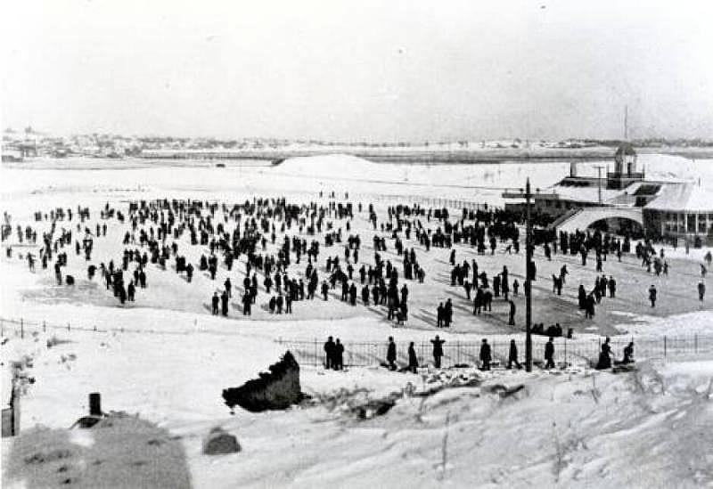 East Bostonians ice skate at Wood Island Park after a snowstorm.