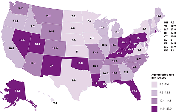 Drug Overdose Rates by State, 2008; Courtesy of U.S. Centers for Disease Control and Prevention