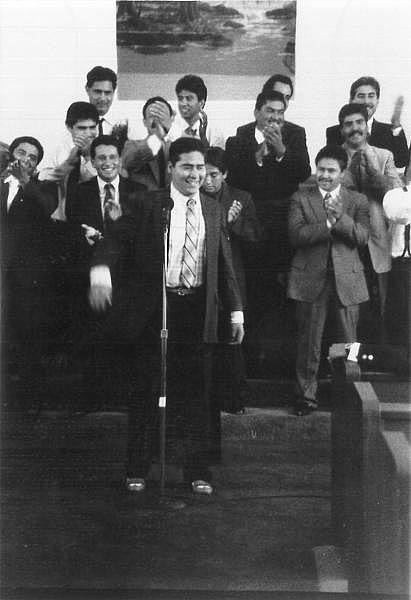 Ruben Nunez sings at a church in National City in 1990. (Courtesy the Nunez family)