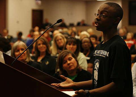 Southside Fundamental Middle student council president Lorenzo Bright pleads with the School Board in 2008 not to close his school.