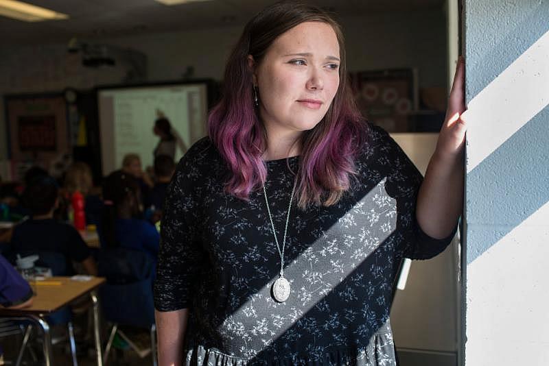 Teacher Kelly Durkin near a classroom at Hampstead Hill Academy. Watching third-graders break down over President Trump's immigration enforcement approach was the "saddest" thing she'd ever seen. 