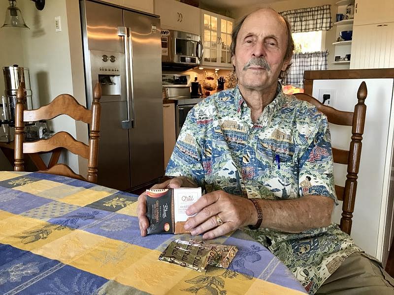 Jon Northrop, 74, uses cannabis to relieve pain stemming from multiple sclerosis and a series of back injuries. His product of choice is a cannabis-infused chocolate bar, which he eats —but only two squares — before bedtime. Jon Northrop, 74, uses cannabis to relieve pain stemming from multiple sclerosis and a series of back injuries. His product of choice is a cannabis-infused chocolate bar, which he eats —but only two squares — before bedtime.