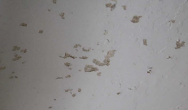 The ceiling above Dean Pagan’s desk at Comly Elementary before the flaking lead paint was fixed by the Philadelphia School District.