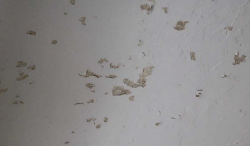 The ceiling above Dean Pagan’s desk at Comly Elementary before the flaking lead paint was fixed by the Philadelphia School District. The ceiling above Dean Pagan’s desk at Comly Elementary before the flaking lead paint was fixed by the Philadelphia School District.