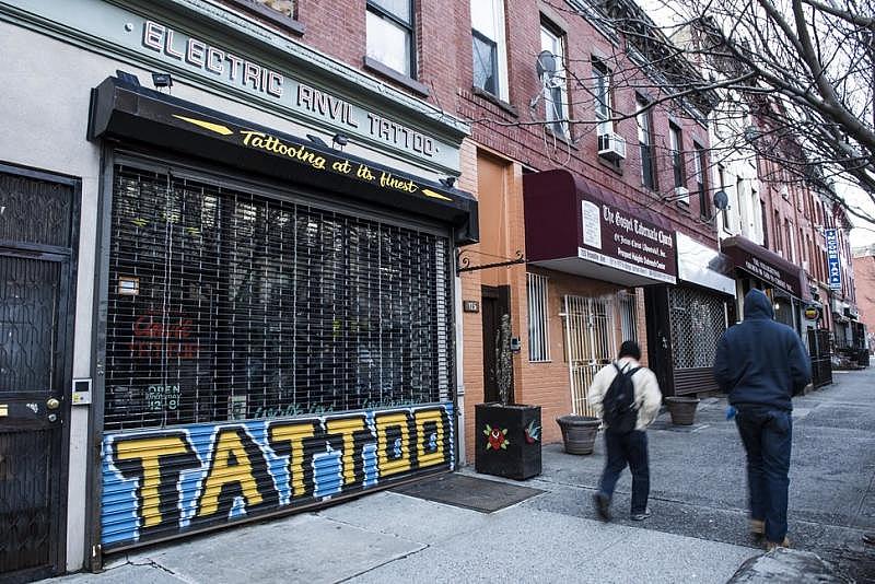 Electric Anvil Tattoo opened shop on Crown Heights’ Franklin Avenue in 2015. While newly opened businesses say they cater to both new and old residents, in practice, long-standing residents may not patronize them.