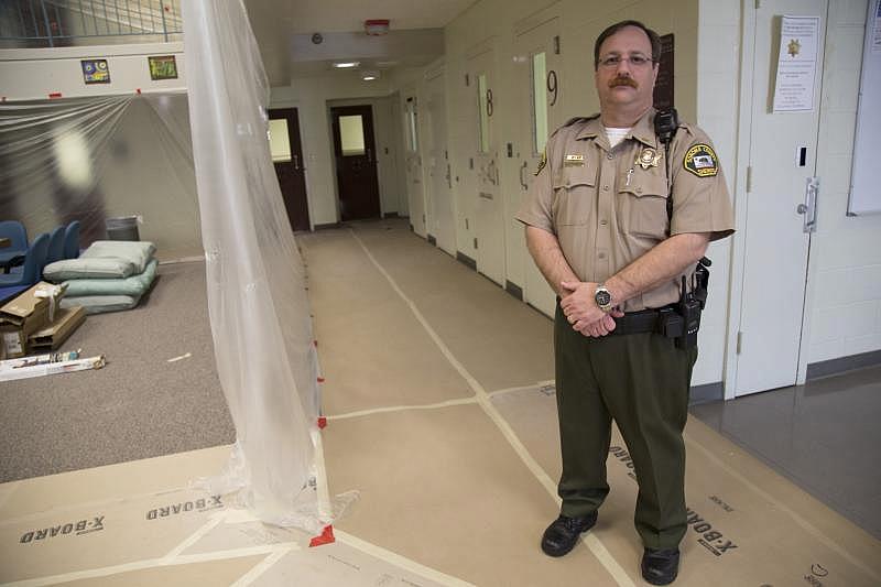 Lt. Mike Toby supervises the Sonoma County main jail’s three mental health units. He’s standing in a unit being renovated to give inmates more outside-of-cell time.