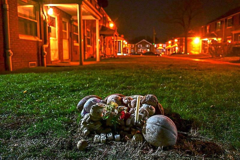 Candles, flowers and toys adorn a makeshift memorial for Kennir Parr of Swissvale at Hawkins Village in Rankin. Kennir, 14, was shot and killed on July 4, 2016. His murder remains unsolved.