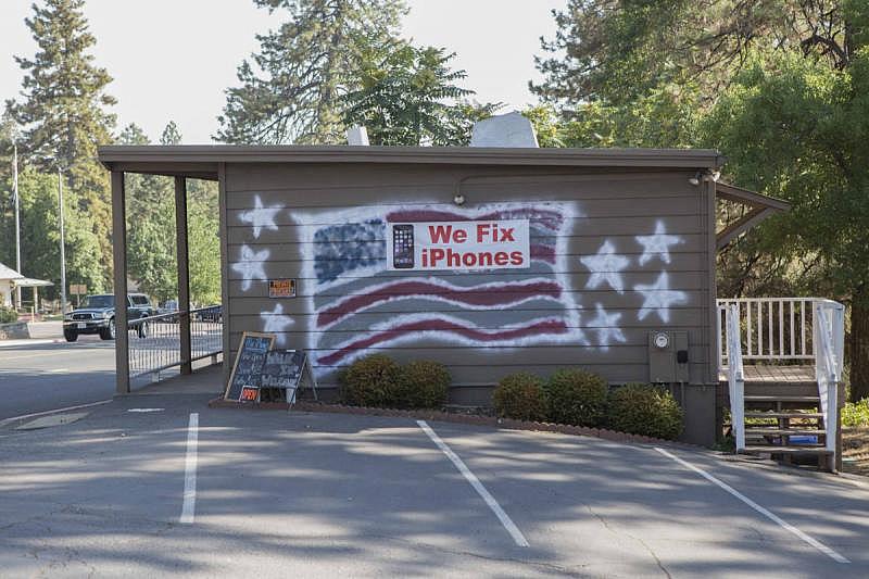 An iPhone repair shop on Aug 13, 2018 in Paradise. (Anne Wernikoff/KQED)