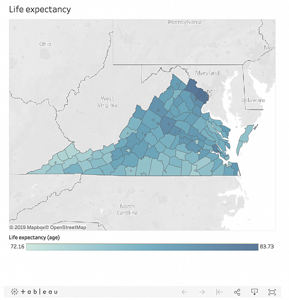 Data provided by the University of Washington's Institute for Health Metrics and Evaluation indicates life expectancy rates at time of birth in 2014.