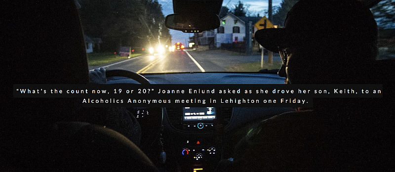 Keith Enlund looks toward his mother, Joanne Enlund, while traveling to Lehighton for his Alcoholics Anonymous meeting. Keith Enlund is a recovering drug addict in Coal Country, isolated from the help he needs to get better. (Rick Kintzel / The Morning Call)