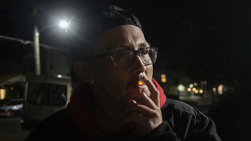 Keith Enlund of Albrightsville smokes a cigarette before an AA meeting at Trinity Lutheran Church in Lehighton. Rick Kintzel / The Morning Call