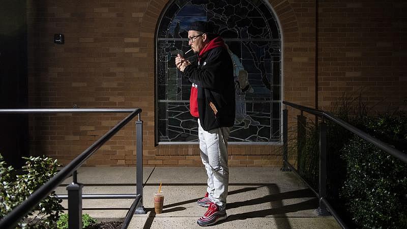 Keith Enlund of Albrightsville before his addiction recovery support group meeting at a church in Lehighton. Rick Kintzel / The Morning Call