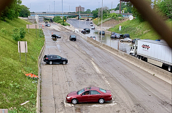 Cars abandoned on I-94 in Detroit after devastating flooding