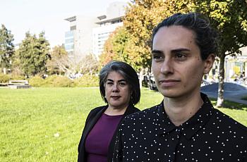 Two people on a field