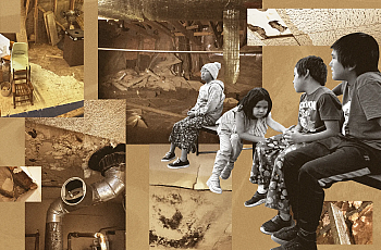 collage that includes building wreck and people in dispair