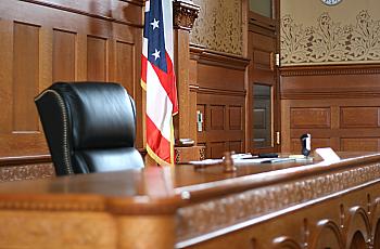Seat of a judge in a courtroom