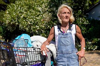 Person leaning on a shopping cart