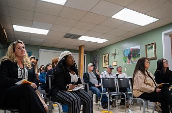 People with experience of the opioid crisis participate in a listening session organized by the Gulf States Newsroom 