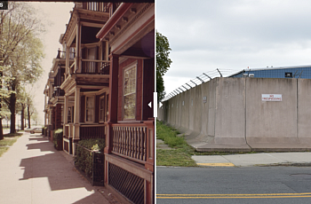 Image of East Boston community neighborhood before and after construction.
