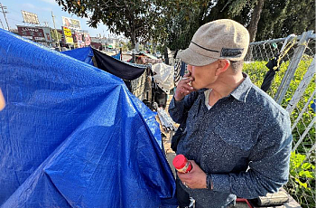 A man near his tent