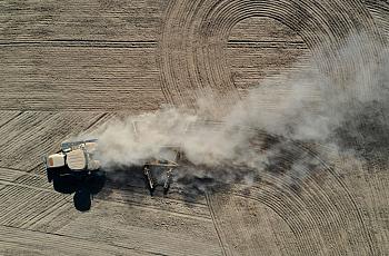 Aerial photo of tractor in the field