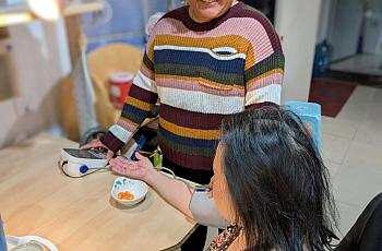 Two women at a table