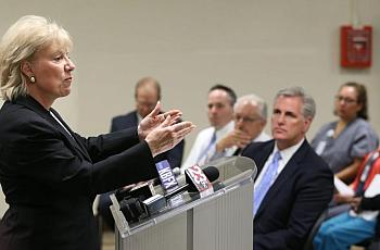 In this 2016 file photo, State Sen. Jean Fuller, R-Bakersfield, addresses a group at Kern Medical Center hearing about a clinical trial for the treatment of valley fever. Credit: Casey Christie / The Californian