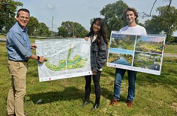 3 people holding maps and images