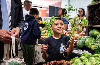A person buying vegetables at a fruit mongers'