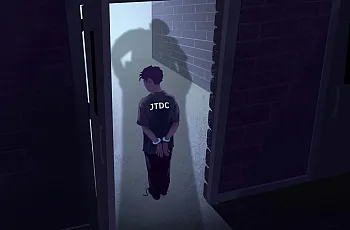 An illustration of a person in handcuffs