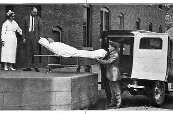 An ambulance delivers a patient to the Burge emergency department in this undated historical photo.