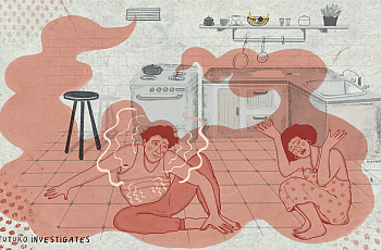Illustration of Man and Woman suffocating in a kitchen