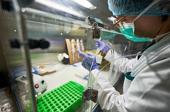 Person working in a chemical laboratory