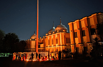 Yellow light casted on a gurudwara