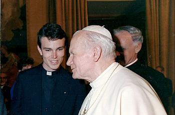 D Gregory Smith visits with Pope John Paul II in Rome on April 12, 1991 just moments before introducing his parents. Smith and his parents met the Pope at the Clementine Chapel in the Vatican.  