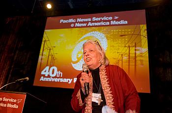 Sandy Close delivers a speech at the 40th anniversary of Pacific News Service in 2010. (Photo: Kevin Chan/New America Media 