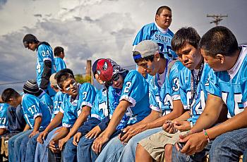 A high school football team in the Navajo Nation community of Fort Defiance, Arizona.